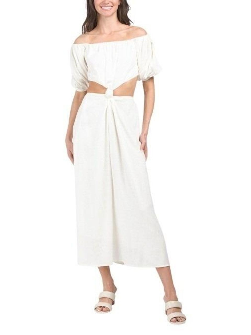 Moon River Off-Shoulder White/Ivory Knotted Cut Off Maxi Dress Size M New